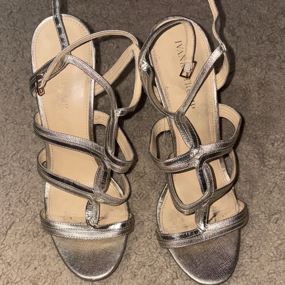 Ivanka Trump Metallic Silver Strappy Heels